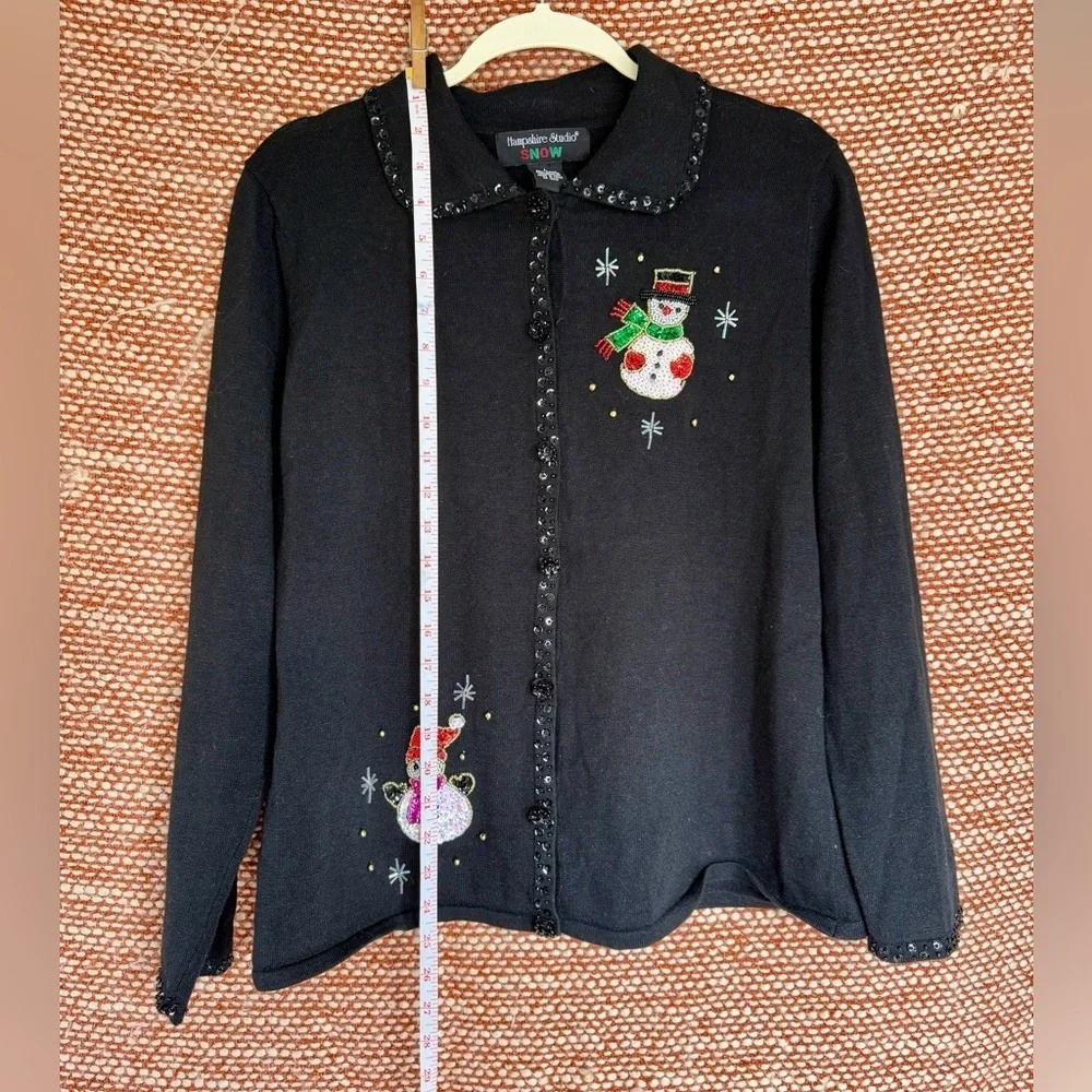 Vintage Black Christmas Sequin and beaded Cardigan. - Picture 8 of 10